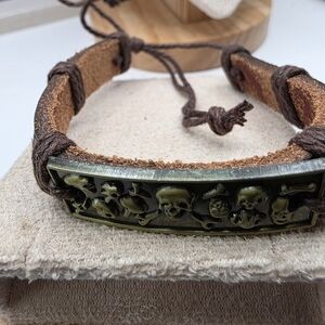 Brown Leather Bracelet with Skull Design (1106)